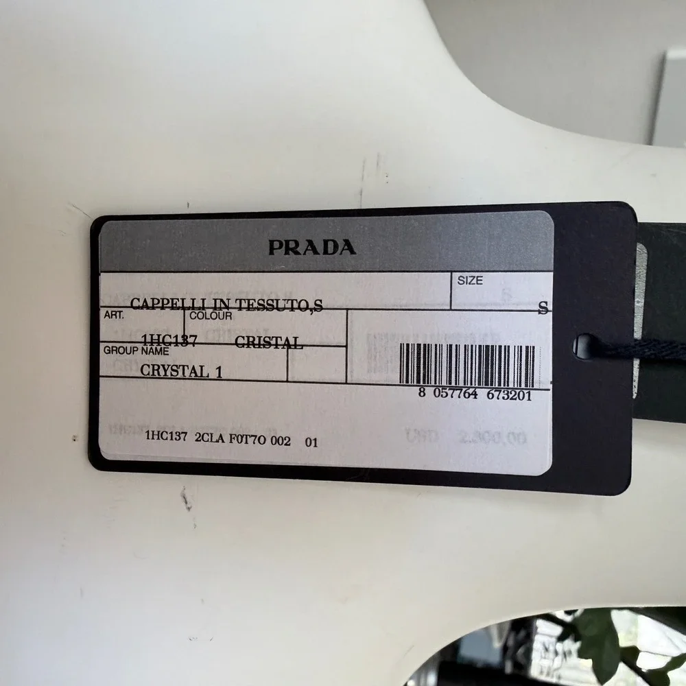 Prada Crystal Re-Nylon Bucket Hat Silver Black 1HC137 2CLA F0T70 Size S NEW - Picture 6 of 9